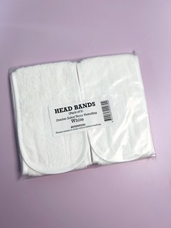 Headband Terry Toweling Stretch with Velcro WHITE - 2pk